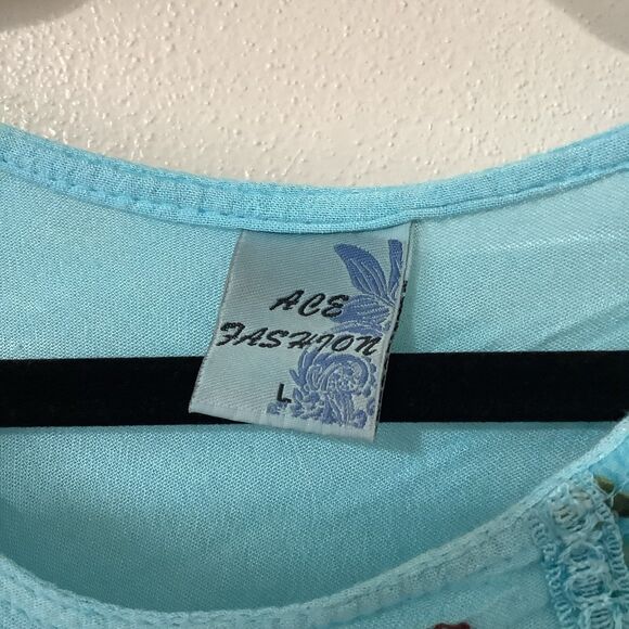 Vintage Blue Tie Dye Fairy Hippie Boho Embroidered Festive Mini Dress Large - Picture 7 of 9